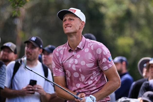30th November 2023; The Australian Golf Club and The Lakes Golf Club, Sydney, New South Wales, Australia; ISPS HANDA Australian Open Round 1; Adrian Meronk watches the flight of his approach to the green  ActionPlus12581411 KevinxManning