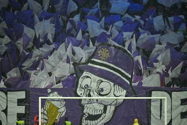 Toulouse s supporters pictured during a soccer game French Toulouse FC and between Belgian Royale Union Saint Gilloise, on day 5 of the group phase of the UEFA Europa League competition, in group E, on Thursday 30 November 2023 in Toulouse, France. LAURIExDIEFFEMBACQ  x81194310x