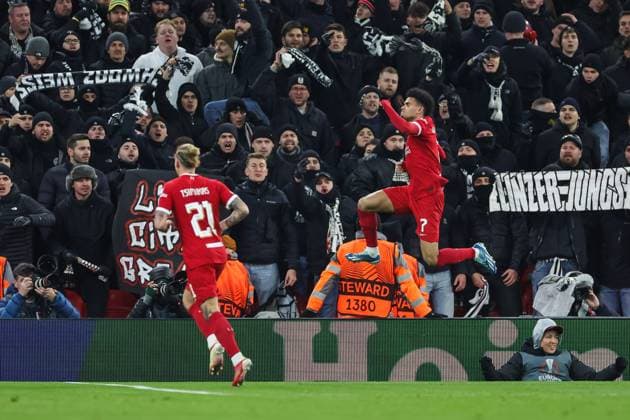 UEFA Europa League Group E Liverpool v LASK Luis Diaz 7 of Liverpool celebrates his goal to make it 1-0 during the UEFA Europa League Group E match Liverpool vs LASK at Anfield, Liverpool, United Kingdom, 30th November 2023 (Photo by Mark Cosgrove News Images) Copyright: xMarkxCosgrove NewsxImagesx