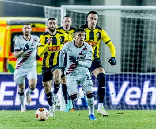 Fußball, EL, BK Häcken - Bayer 04 Leverkusen GÖTEBORG 20231130 Leverkusens Gustavo Puerta under torsdagens fotbollsmatch i Europa League (grupp H) mellan BK Häcken och Bayer Leverkusen fran Tyskland pa Gamla Ullevi. GÖTEBORG SVERIGE x9200x