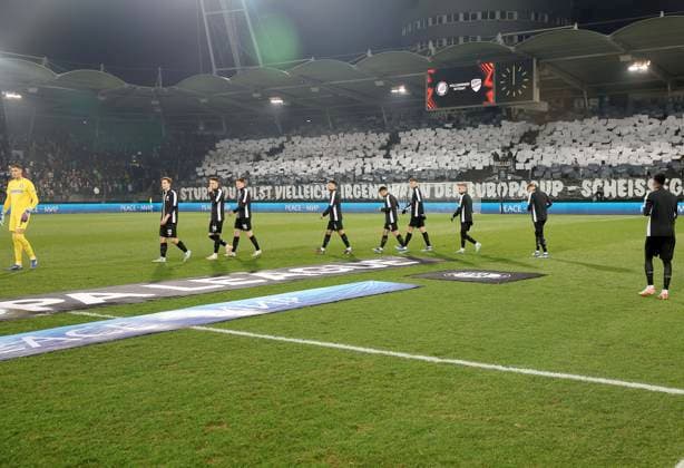 SOCCER - UEFA EL, Sturm vs Czestochowa GRAZ,AUSTRIA,30.NOV.23 - SOCCER - UEFA Europa League, group stage, SK Sturm Graz vs Rakow Czestochowa. Image shows David Affengruber, Dimitri Lavalee, David Schnegg, Alexandar Borkovic, Jusuf Gazibegovic, Szymon Wlodarczyk, Tomi Horvat and Alexander Prass (Sturm). GEPAxpictures xHansxOberlaender