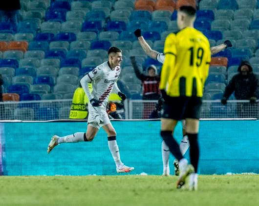 GÖTEBORG 20231130 Leverkusen s Patrick Schick celebrates after 2-0 during Thursday s football match in the Europa League (Group H) between BK Häcken and Bayer Leverkusen from Germany at Gamla Ullevi, Gothenburg on November 30, 2023. GÖTEBORG SVERIGE x9200x