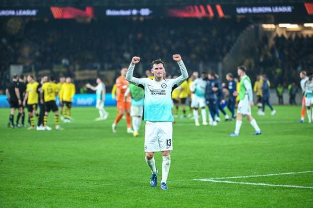 Players of Brighton & Hove Albion celebrate the victory during the UEFA Europa League, Group B match between AEK FC and Brighton & Hove Albion at Opap Arena on November 30, 2023, in Athens, Greece.  Copyright: xStefanosxKyriazis IPAxSportx xipx xx IPA_41967403 IPA_Agency_IPA41967403