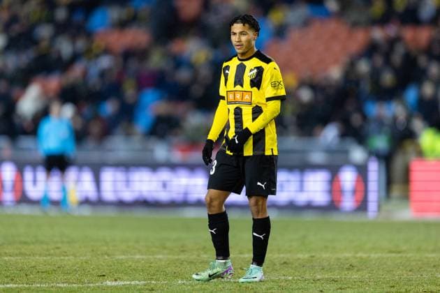 231130 Momodou Sonko of BK Häcken during the UEFA Europa League football match between BK Häcken and Bayer Leverkusen on November 30, 2023 in Gothenburg. Photo: Michael Erichsen BILDBYRAN COP 89 MI0578 bayer leverkusen bbeng bk häcken football fotball fotboll soccer uefa europa league Copyright: MICHAELxERICHSEN BB231130MI089