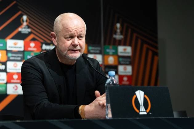 231130 Head coach Per-Mathias Hogmo of BK Häcken during the press conference, PK, Pressekonferenz after the UEFA Europa League football match between BK Häcken and Bayer Leverkusen on November 30, 2023 in Gothenburg. Photo: Michael Erichsen BILDBYRAN COP 89 MI0578 bayer leverkusen bbeng bk häcken football fotball fotboll soccer uefa europa league Copyright: MICHAELxERICHSEN BB231130MI094