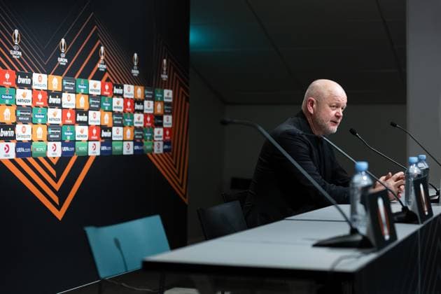 231130 Head coach Per-Mathias Hogmo of BK Häcken during the press conference, PK, Pressekonferenz after the UEFA Europa League football match between BK Häcken and Bayer Leverkusen on November 30, 2023 in Gothenburg. Photo: Michael Erichsen BILDBYRAN COP 89 MI0578 bayer leverkusen bbeng bk häcken football fotball fotboll soccer uefa europa league Copyright: MICHAELxERICHSEN BB231130MI096