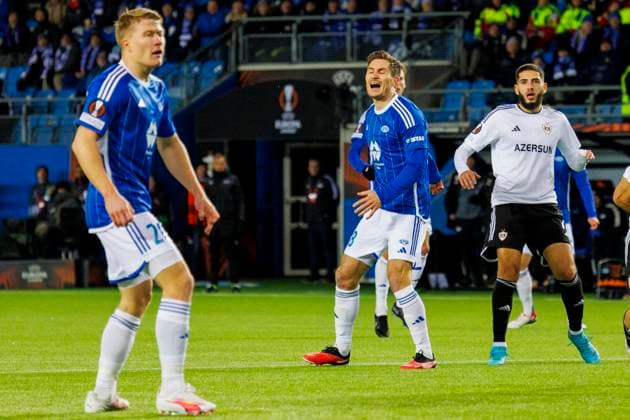 Europa League i fotball 2023: Molde - Qarabag (2-2) Molde 20231130. Moldes Kristoffer Haugen fortviler etter a ha misbrukt en sjanse under Europa League kampen i fotball mellom Molde og Qarabag pa Aker Stadion. Foto: Svein Ove Ekornesvag NTB Molde Norge EDITORIAL USE ONLY. RESTRICTED USE FOR BETTING COMPANIES Ref:_SPO3gHjtSpx35Q.jpg  Copyright: xSveinxOvexEkornesvagx xNTBx