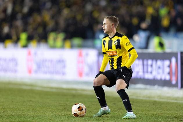 231130 Tomas Olai Totland of BK Häcken during the UEFA Europa League football match between BK Häcken and Bayer Leverkusen on November 30, 2023 in Gothenburg. Photo: Michael Erichsen BILDBYRAN COP 89 MI0578 bayer leverkusen bbeng bk häcken football fotball fotboll soccer uefa europa league Copyright: MICHAELxERICHSEN BB231130MI112