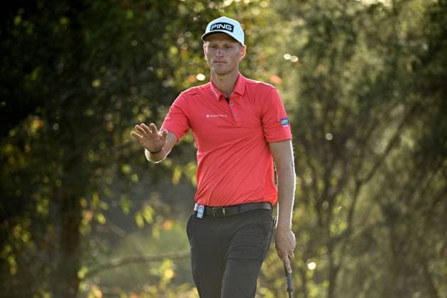 GOLF AUSTRALIAN OPEN, Adrian Meronk of Poland reacts on the 10th hole during Round 2 of the Australian Open 2023 at the Lakes Golf Club in Sydney, Friday, December 1, 2023. ( NO ARCHIVING, EDITORIAL USE ONLY, NO USE IN BOOKS WITHOUT CONSENT SYDNEY NEW SOUTH WALES AUSTRALIA  Copyright: xDANxHIMBRECHTSx 20231201001872150973