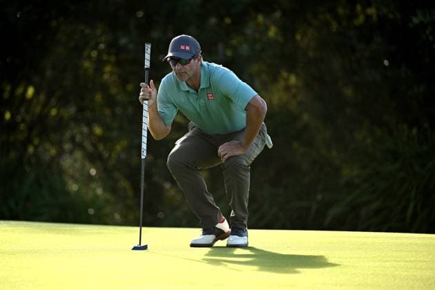 GOLF AUSTRALIAN OPEN, Adam Scott of Australia lines up a putt on the 10th hole during Round 2 of the Australian Open 2023 at the Lakes Golf Club in Sydney, Friday, December 1, 2023. ( NO ARCHIVING, EDITORIAL USE ONLY, NO USE IN BOOKS WITHOUT CONSENT SYDNEY NEW SOUTH WALES AUSTRALIA  Copyright: xDANxHIMBRECHTSx 20231201001872159286