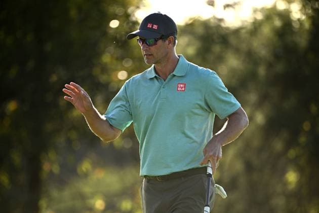 GOLF AUSTRALIAN OPEN, Adam Scott of Australia gestures after making a putt on the 10th hole during Round 2 of the Australian Open 2023 at the Lakes Golf Club in Sydney, Friday, December 1, 2023. ( NO ARCHIVING, EDITORIAL USE ONLY, NO USE IN BOOKS WITHOUT CONSENT SYDNEY NEW SOUTH WALES AUSTRALIA  Copyright: xDANxHIMBRECHTSx 20231201001872159334