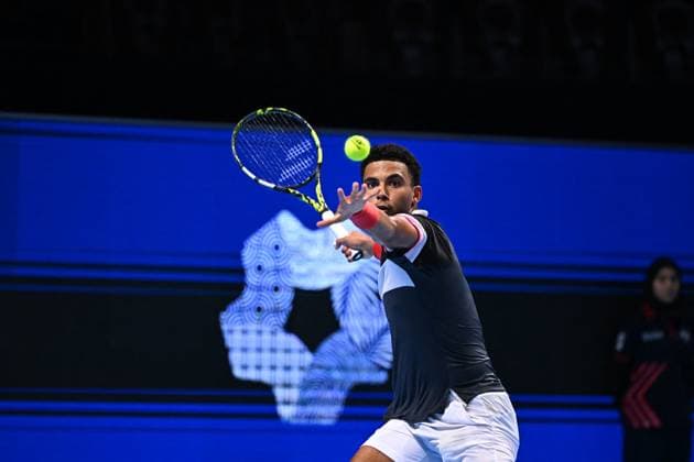 Tennis, Next Gen ATP Finals in Dschidda NextGen ATP, Tennis Herren Finals - Jeddah Luca Van Assche (FRA) during his third round match at the 2023 NextGen ATP Finals in Jeddah, Saudi Arabia, on November 30, 2023. Photo by Corinne Dubreuil ABACAPRESS.COM Jeddah Saudi Arabia  Copyright: xDubreuilxCorinne ABACAx