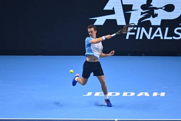 Tennis, Next Gen ATP Finals in Dschidda NextGen ATP, Tennis Herren Finals - Jeddah Luca Van Assche (FRA) during his third round match at the 2023 NextGen ATP Finals in Jeddah, Saudi Arabia, on November 30, 2023. Photo by Corinne Dubreuil ABACAPRESS.COM Jeddah Saudi Arabia  Copyright: xDubreuilxCorinne ABACAx