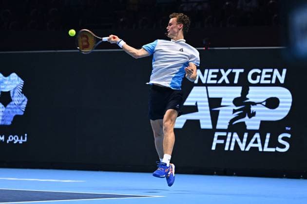Tennis, Next Gen ATP Finals in Dschidda NextGen ATP, Tennis Herren Finals - Jeddah Luca Van Assche (FRA) during his third round match at the 2023 NextGen ATP Finals in Jeddah, Saudi Arabia, on November 30, 2023. Photo by Corinne Dubreuil ABACAPRESS.COM Jeddah Saudi Arabia  Copyright: xDubreuilxCorinne ABACAx