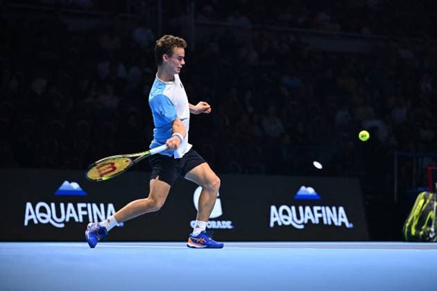 Tennis, Next Gen ATP Finals in Dschidda NextGen ATP, Tennis Herren Finals - Jeddah Luca Van Assche (FRA) during his third round match at the 2023 NextGen ATP Finals in Jeddah, Saudi Arabia, on November 30, 2023. Photo by Corinne Dubreuil ABACAPRESS.COM Jeddah Saudi Arabia  Copyright: xDubreuilxCorinne ABACAx