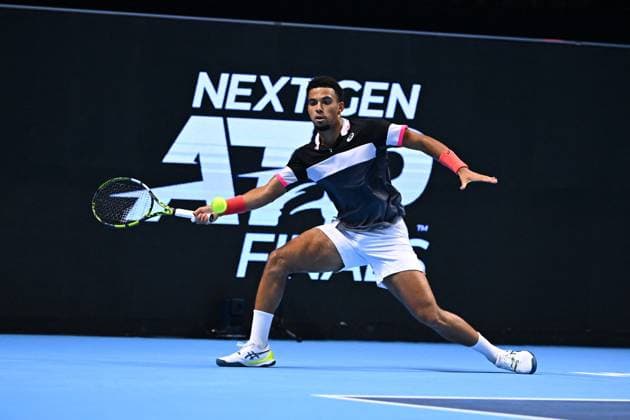 Tennis, Next Gen ATP Finals in Dschidda NextGen ATP, Tennis Herren Finals - Jeddah Arthur Fils (FRA) during his thirdround match at the 2023 NextGen ATP Finals in Jeddah, Saudi Arabia, on November 30, 2023. Photo by Corinne Dubreuil ABACAPRESS.COM Jeddah Saudi Arabia  Copyright: xDubreuilxCorinne ABACAx