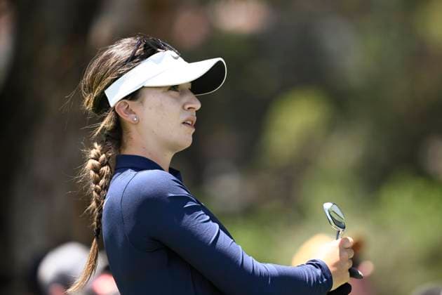 1st December 2023; The Australian Golf Club and The Lakes Golf Club, Sydney, New South Wales, Australia; ISPS HANDA Australian Open Round 2; Gabriela Ruffels of Australia watches her tee shot on the 4th hole  ActionPlus12581584 NigelxOwen