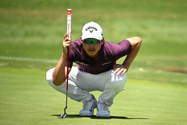 GOLF AUSTRALIAN OPEN, Min Woo Lee of Australia lines up a putt on the 5th hole during Round 2 of the Australian Open 2023 at the Australian Golf Club in Sydney, Friday, December 1, 2023. ( NO ARCHIVING, EDITORIAL USE ONLY, NO USE IN BOOKS WITHOUT CONSENT SYDNEY NEW SOUTH WALES AUSTRALIA  Copyright: xDANxHIMBRECHTSx 20231201001872260247