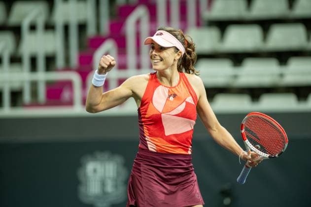 Andorra Open 2023 Alize Cornet of France is celebrating her victory in the round of 16 at the Creand Andorra Open Women s Tennis Association WTA, Tennis Damen 2023 tennis tournament at the Poliesportiu d Andorra in Andorra La Vella, Andorra, on December 1, 2023.  Copyright: xMartinxSilvaxCosentinox originalFilename:silvacosentino-alizcorn231201_np3oV.jpg