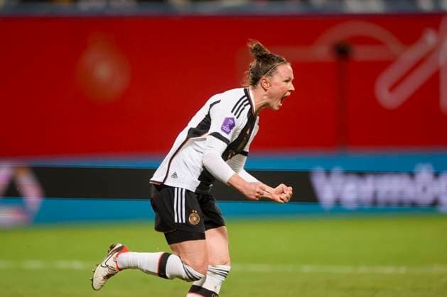 Germany, Rostock, 01.12.2023, Ostseestadion, Germany vs Denmark - UEFA Womens Nations League - Group A3, Marina Hegering (Germany) celebrates after scoring her teams second goal Rostock Ostseestadion Germany