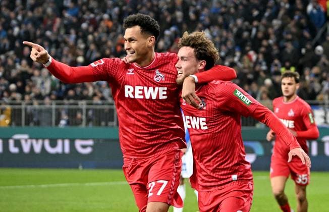 Sport Themen der Woche KW48 Sport Bilder des Tages 01.12.2023, xfux, Fussball 1.Bundesliga, SV Darmstadt 98 - 1.FC Köln, emonline, emspor, v.l. Davie Selke (1. FC Koeln), Luca Waldschmidt (1. FC Koeln) Torjubel, Jubel, Goal celebration, celebrate the goal zum 0:2 jubelnd bejubelt jubelt jubeln Jubel (DFL DFB REGULATIONS PROHIBIT ANY USE OF PHOTOGRAPHS as IMAGE SEQUENCES and or QUASI-VIDEO. Eine Lizenzierung des Lichtbildwerkes an den SV Darmstadt 1898 e.V. sowie Tochterunternehmen ist nicht gestattet. NO release of or sale to SV Darmstadt 1898 e.V.) Darmstadt *** 01 12 2023, xfux, Fussball 1 Bundesliga, SV Darmstadt 98 1 FC Köln, emonline, emspor, v l Davie Selke 1 FC Koeln , Luca Waldschmidt 1 FC Koeln Torjubel, Jubel, Goal celebration, celebrate the goal zum 0 2 jubelnd bejubelt jubelt jubeln Jubel DFL DFB REGULATIONS PROHIBIT ANY USE OF PHOTOGRAPHS as IMAGE SEQUENCES and or QUASI VIDEO Licensing of the photographic work to SV Darmstadt 1898 e V and subsidiaries is not permitted NO release of or sale to SV Darmstadt 1898 e V Darmstadt
