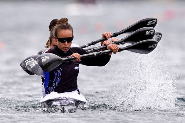 Canoe Racing New Zealand Tikitapu 1 Lisa Carrington, Alicia Hoskin, Olivia Brett and Tara Vaughan win the K4 500m race during the Canoe Racing New Zealand Tikitapu 1 at Blue Lake in Rotorua, New Zealand on Saturday December 02, 2023. Rotorua Blue Lake BOP New Zealand Copyright: xAaronxGillionsx 20231202Canoe_061