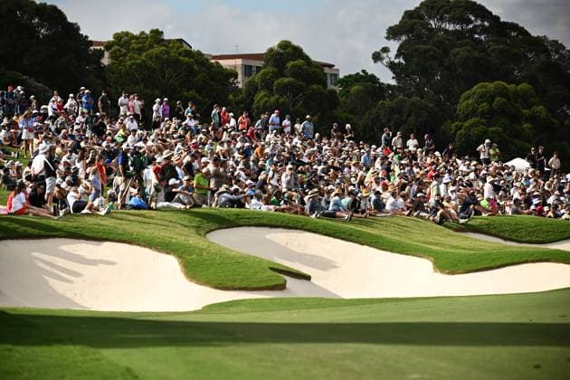GOLF AUSTRALIAN OPEN, A general view of the 18th hole during Round 3 of the Australian Open 2023 at the Australian Golf Club in Sydney, Saturday, December 2, 2023. ( NO ARCHIVING, EDITORIAL USE ONLY, NO USE IN BOOKS WITHOUT CONSENT SYDNEY NEW SOUTH WALES AUSTRALIA  Copyright: xDANxHIMBRECHTSx 20231202001872608888