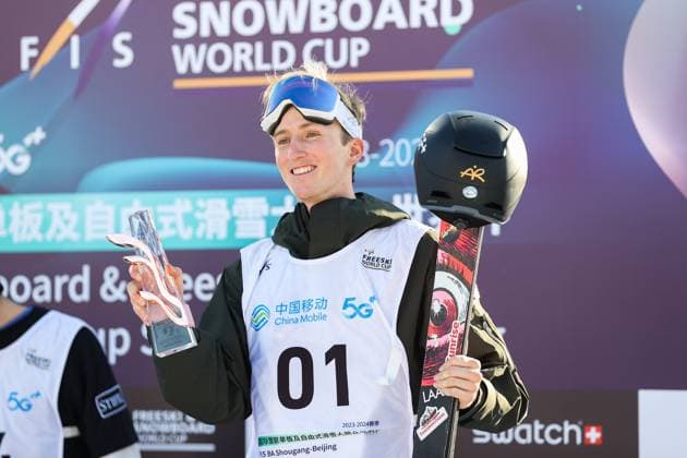 BEIJING, CHINA - DECEMBER 02: Third place winner Andri Ragettli of Switzerland celebrates on the podium after the Men s Freeski Big Air Final at the Big Air Shougang on December 2, 2023 in Beijing, China.  Copyright: xVCGx 111467425909