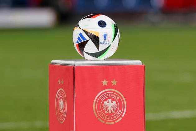 Germany, Rostock, 01.12.2023, Ostseestadion, Germany vs Denmark - UEFA Womens Nations League - Group A3, The match ball from adidas for Euro 2024 in Germany is on the table Rostock Ostseestadion Germany