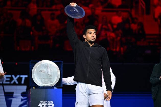 Medjedovic Wins Next Gen ATP, Tennis Herren Finals - Jeddah Arthur Fils (FRA) during the final at the 2023 Next Gen ATP Finals in Jeddah, SAUDI ARABIA, on December 2, 2023. Photo by Corinne Dubreuil ABACAPRESS.COM Jeddah Saudi Arabia  Copyright: xDubreuilxCorinne ABACAx