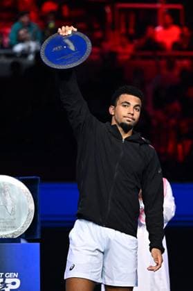 Medjedovic Wins Next Gen ATP, Tennis Herren Finals - Jeddah Arthur Fils (FRA) during the final at the 2023 Next Gen ATP Finals in Jeddah, SAUDI ARABIA, on December 2, 2023. Photo by Corinne Dubreuil ABACAPRESS.COM Jeddah Saudi Arabia  Copyright: xDubreuilxCorinne ABACAx