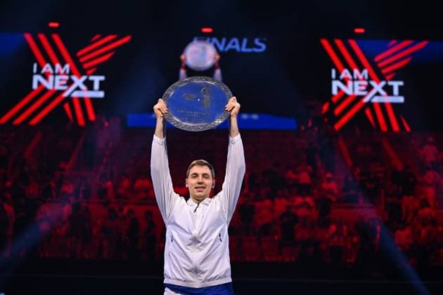Medjedovic Wins Next Gen ATP, Tennis Herren Finals - Jeddah Hamad Medjedovic (SER) during the final at the 2023 Next Gen ATP Finals in Jeddah, SAUDI ARABIA, on December 2, 2023. Photo by Corinne Dubreuil ABACAPRESS.COM Jeddah Saudi Arabia  Copyright: xDubreuilxCorinne ABACAx
