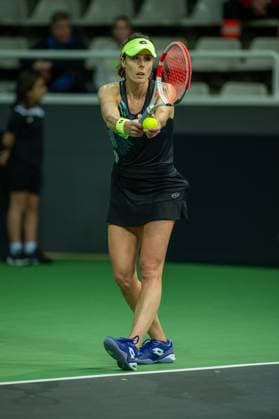 Andorra Open 2023 Alize Cornet of France is in action against Marina Bassols Ribera of Spain during the semi-finals of the Creand Andorra Open Women s Tennis Association WTA, Tennis Damen 2023 tennis tournament at the Poliesportiu d Andorra in Andorra La Vella, Andorra, on December 2, 2023. Andorra la Vella Andorra  Copyright: xMartinxSilvaxCosentinox originalFilename:silvacosentino-alizcorn231202_npSZD.jpg