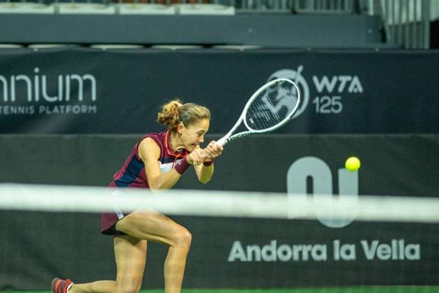 Andorra Open 2023 Erika Andreeva of Russia is in action against Heather Watson of Great Britain during the semi-finals of the Creand Andorra Open Women s Tennis Association WTA, Tennis Damen 2023 tennis tournament at the Poliesportiu d Andorra in Andorra la Vella, Andorra, on December 2, 2023. Andorra la Vella Andorra  Copyright: xMartinxSilvaxCosentinox originalFilename:silvacosentino-erikaand231202_npyFF.jpg