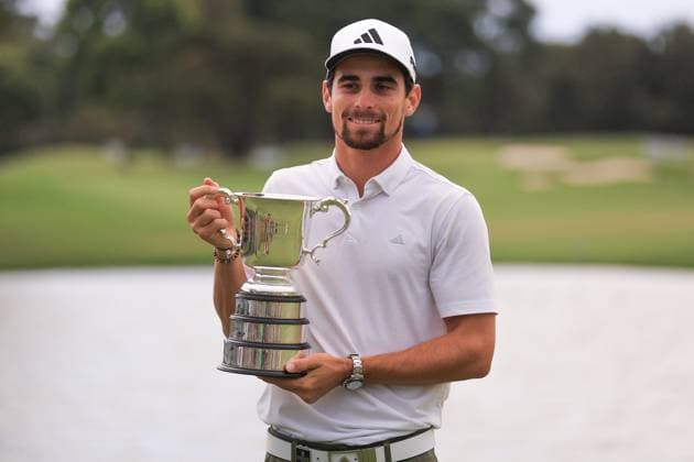 3rd December 2023; The Australian Golf Club and The Lakes Golf Club, Sydney, New South Wales, Australia; ISPS HANDA Australian Open Final Round; Winner Joaquin Niemann with the men s ISPS Handa Australian Open Trophy  ActionPlus12582534 KevinxManning