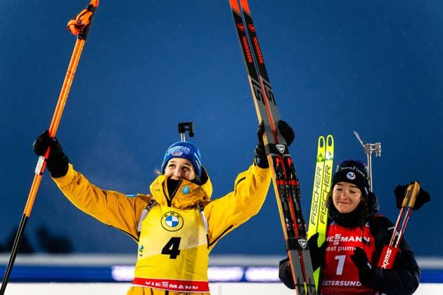 Sport Themen der Woche KW48 231203 Franziska Preuss of Germany celebrates second place in the women s 10 km pursuit during the IBU World Cup on December 3, 2023 in Östersund. Photo: Petter Arvidson BILDBYRAN kod PA PA0701 skidskytte biathlon skiskyting världscupen ibu world cup jaktstart pursuit bbeng dam *** 231203 Franziska Preuss of Germany celebrates second place in the women s 10 km pursuit during the IBU World Cup on December 3, 2023 in Östersund Photo Petter Arvidson BILDBYRAN code PA PA0701 biathlon biathlon biathlon world cup ibu world cup hunting start pursuit bbeng women  Copyright: PETTERxARVIDSON BB231203PA155