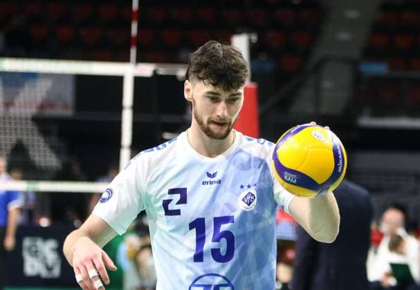 George YOUNG (Friedrichshafen), He-Volleyballl, Bundesliga, 2023 24, WWK Volleys Herrsching vs VfB Friedrichshafen, 03.12.23; BMW Park, Muenchen, Copyright: WolfgangxFehrmann