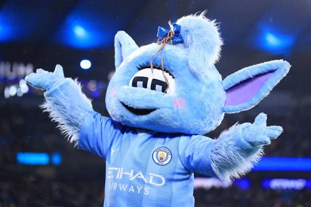 Football - Premier League - Manchester City v Tottenham Hotspur 3rd December 2023 - Premier League - Manchester City v Tottenham Hotspur - Manchester City mascot Moonbeam wears a rainbow lace - Photo: Simon Stacpoole Offside. Manchester UK Copyright: xSimonxStacpoolexOffside