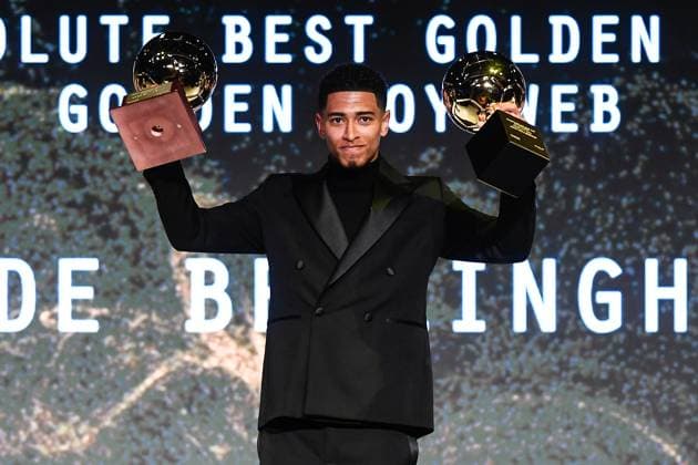 Bilder des Jahres 2023, Sport 12 Dezember Sport Themen der Woche KW49 Sport Bilder des Tages Fußball, Golden Boy Awards in Turin Foto Alberto Gandolfoi LaPresse - 4 Dicembre 2023 Torino, Italia - - Calcio - Golden Boy 2023 - Premio calcistico come miglior Under 21 di Europa istituito da Tuttosport Nella foto: Jude Bellingham December 4, 2023 Torino, Italy- sport - Soccer - Golden Boy Awards 2023 - The Award as the best Under-21 in Europe by Tuttosport In the pic: Jude Bellingham  Copyright: xAlbertoxGandolfo LaPressex