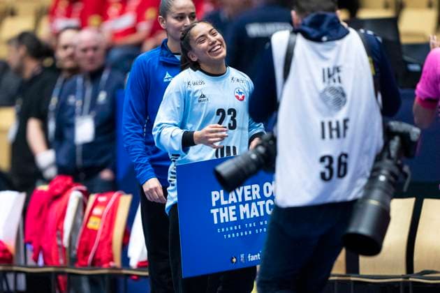Player of the Match goalkeeper Madeleine Noelia Cortez Fuenzalida of Chile after the IHF World Women s Handball Championship match between Serbia and Chile in the preliminary group E in Jyske Bank Boxen in Herning in Denmark on Tuesday, December 5, 2023.. , Herning Denmark Mors