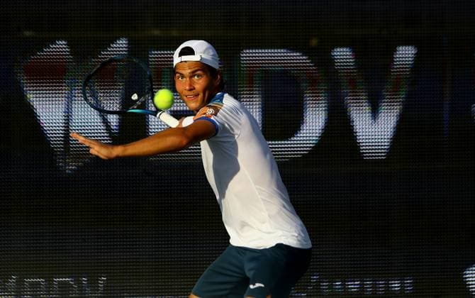 December 5, 2023, Puerto Cabello, Carabobo, Venezuela: December 05, 2023. Ignacio Parisca, From Venezula, during the match in the Dracula Open international tennis tournament in the city of Puerto Cabello, Venezuela. Photo: Puerto Cabello Venezuela - ZUMAhe3_ 0372149428st Copyright: xJuanxCarlosxHernandezx