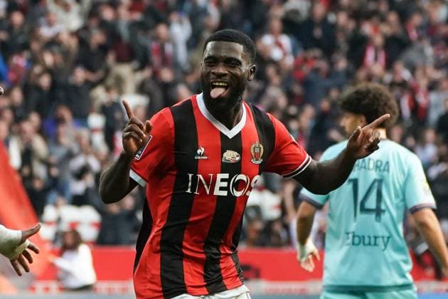 Joie - JÃ rÃ mie Boga (OGC Nice) - Youssouf Ndayishimiye (OGC Nice) FOOTBALL : OGC Nice vs Stade de Reims - Ligue 1 Uber Eats - Nice - 10 12 2023 NorbertScanella Panoramic 