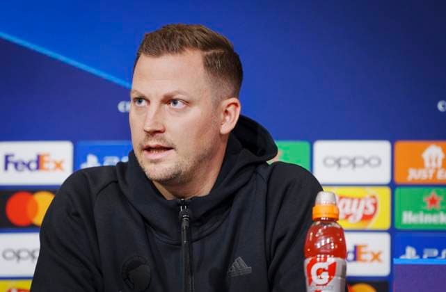 Head coach Jacob Neestrup during the FC Copenhagen press conference, PK, Pressekonferenz on Monday 11 December 2023. FC Copenhagen will meet Turkish Galatasaray in the Champions League on Tuesday. (Photo: Liselotte Sabroe Ritzau Scanpix) , Copenhagen Denmark