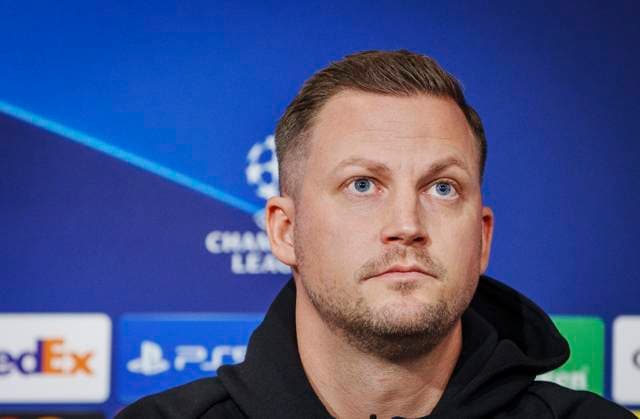 Head coach Jacob Neestrup during the FC Copenhagen press conference, PK, Pressekonferenz on Monday 11 December 2023. FC Copenhagen will meet Turkish Galatasaray in the Champions League on Tuesday. (Photo: Liselotte Sabroe Ritzau Scanpix) , Copenhagen Denmark