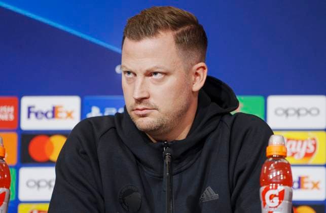 Head coach Jacob Neestrup during the FC Copenhagen press conference, PK, Pressekonferenz on Monday 11 December 2023. FC Copenhagen will meet Turkish Galatasaray in the Champions League on Tuesday. (Photo: Liselotte Sabroe Ritzau Scanpix) , Copenhagen Denmark