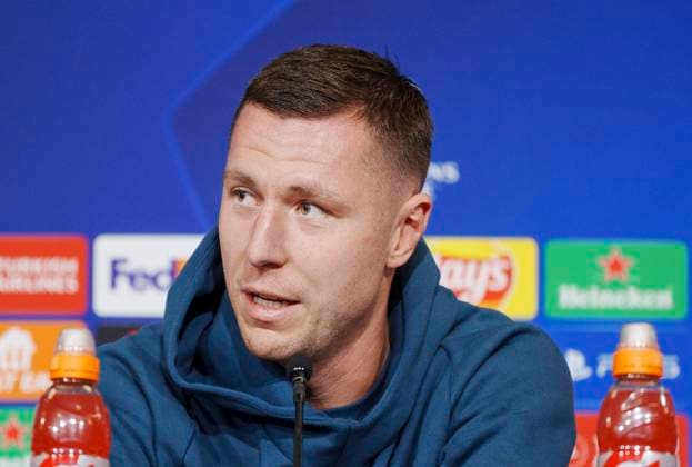 Lukas Lerager during the FC Copenhagen press conference, PK, Pressekonferenz on Monday 11 December 2023. FC Copenhagen will meet Turkish Galatasaray in the Champions League on Tuesday. (Photo: Liselotte Sabroe Ritzau Scanpix) , Copenhagen Denmark