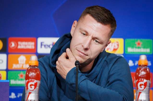 Lukas Lerager during the FC Copenhagen press conference, PK, Pressekonferenz on Monday 11 December 2023. FC Copenhagen will meet Turkish Galatasaray in the Champions League on Tuesday. (Photo: Liselotte Sabroe Ritzau Scanpix) , Copenhagen Denmark