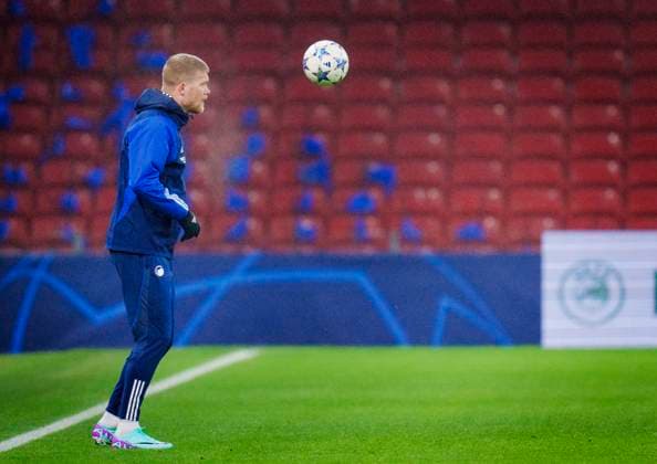 Andreas Cornelius during FC Copenhagen training on Monday 11 December 2023. FC Copenhagen will meet Turkish Galatasaray in the Champions League on Tuesday. (Photo: Liselotte Sabroe Ritzau Scanpix) , Copenhagen Denmark