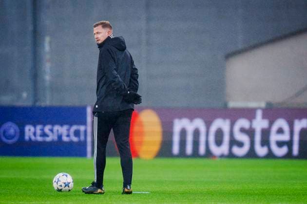 Head coach Jacob Neestrup during FC Copenhagen training on Monday 11 December 2023. FC Copenhagen meets Turkish Galatasaray in the Champions League on Tuesday. (Photo: Liselotte Sabroe Ritzau Scanpix) , Copenhagen Denmark