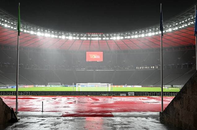 Fussball, Herren, Saison 2023 2024, UEFA Champions League (Gruppe C, 6. Spieltag), 1. FC Union Berlin - Real Madrid, Pressekonferenz Training von Union im Olympiastadion am Tag vor dem Spiel, im Bild: Übersicht, 11.12. 2023, Copyright: xMatthiasxKochx